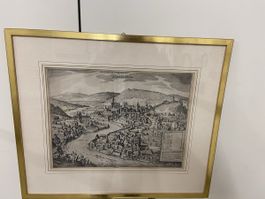 Antike Aargau Ansicht Baden, Kupferstich gerahmt,RAR! (52)