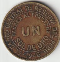 1948 PERU Un Sol De Oro, Messing Münze