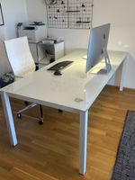 Hochwertiger Schreibtisch / Bürotisch mit Glasplatte weis
