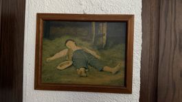 Historischer Albert Anker Kunstdruck „Schlafender Knabe