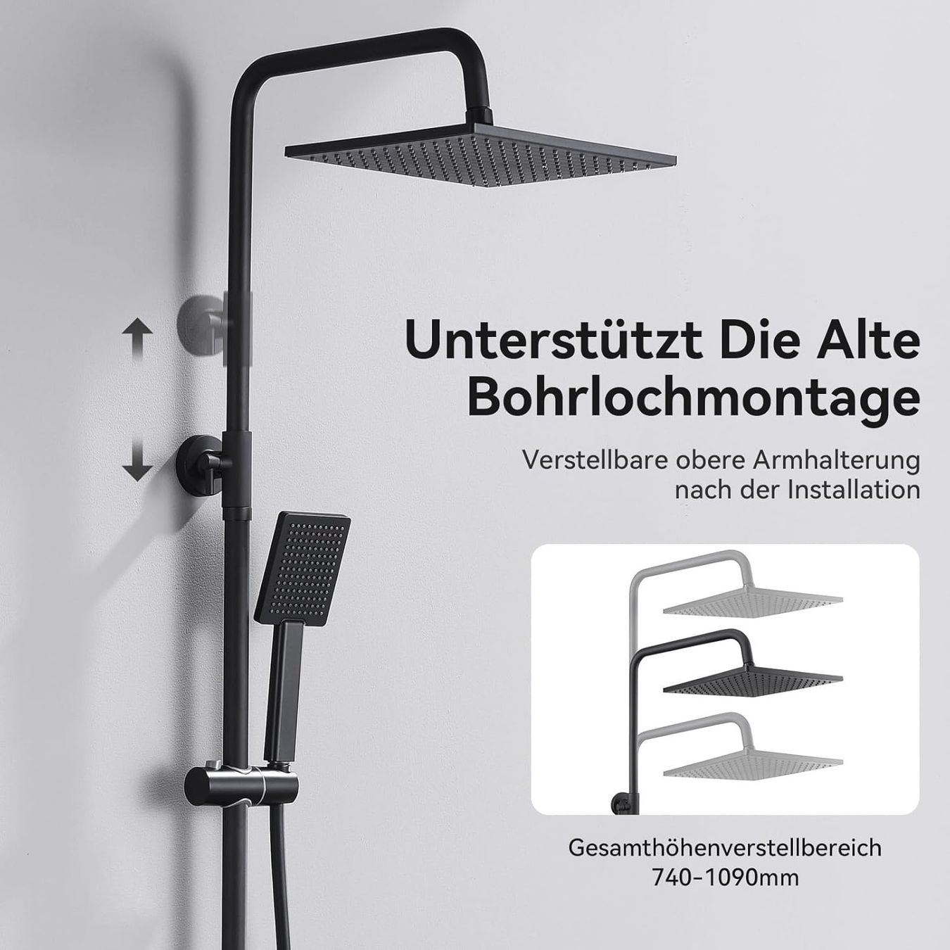 Soffioni doccia: Regendusche schwarz Duschsystem ohne Armatur 25cm – Nuovo e nell'imballaggio originale da Wittenbach venduto da VELARO 3