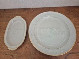 Plat à tarte gâteau + petit plat porcelaine Thomas IVORY