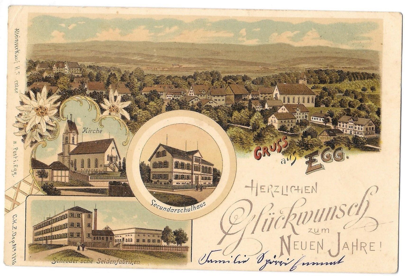 Cartoline postali: Egg Lithografie 4 Bilder mit Neujahrswünschen – Usato da Olten venduto da clotaldi