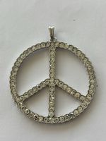 Anhänger Peace Symbol silberfarben mit Steinen besetzt