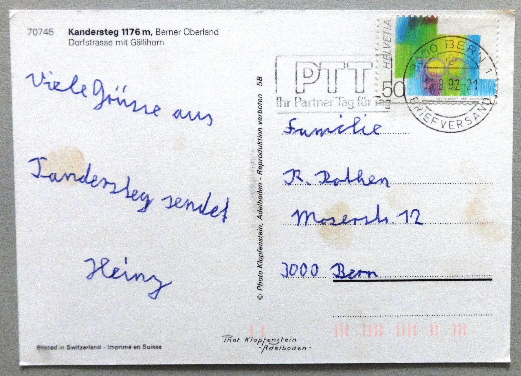 Cartoline postali: Kandersteg 1176 m, B.O., Dorfstrasse – Difettoso da Fétigny venduto da Billy2miny 1