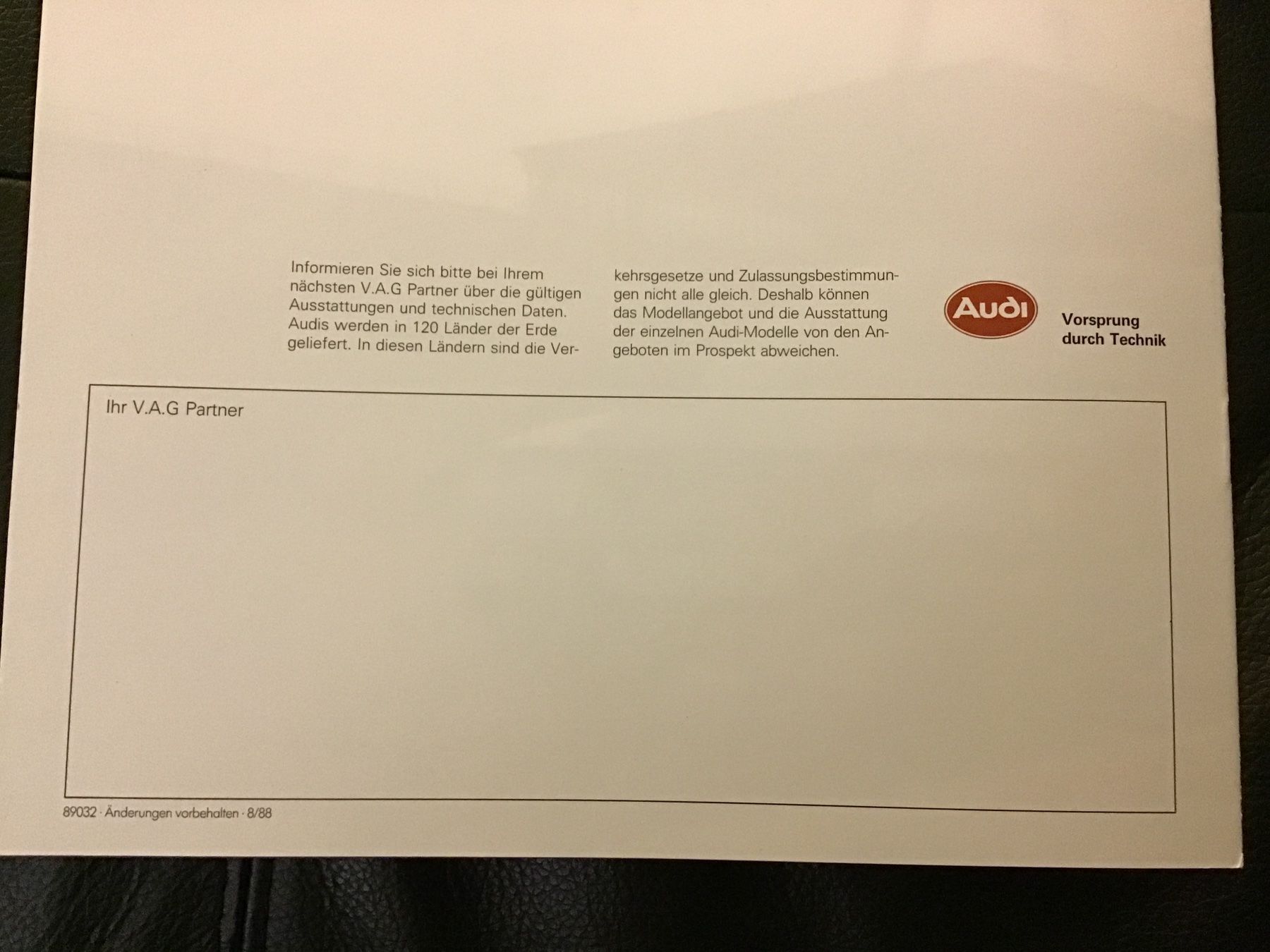 Audi Dokumente: Audi quattro Programm 16 Seiten August 1988 – Gebraucht aus Scherzingen von Starseller62 8