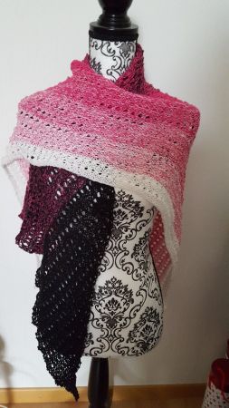 **Schönes Dreieckstuch, pink-schwarz, handgestrickt**