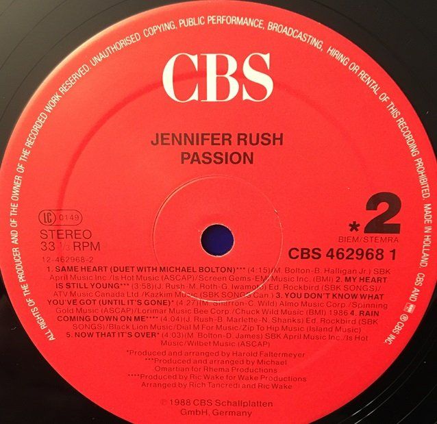 Dischi in vinile: Jennifer Rush - Passion (LP) – Usato da Grüningen venduto da azulvinyl 3