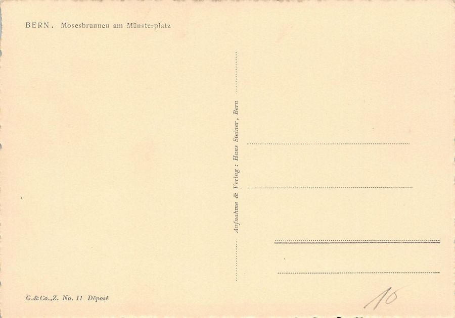 Cartoline postali: Bern, Mosesbrunnen nachts, um 1930-35 – Usato da Frauenfeld venduto da POML 1