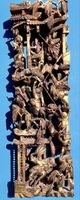 Ancien panneau temple chinois sculpté dorures Qing Dynasti