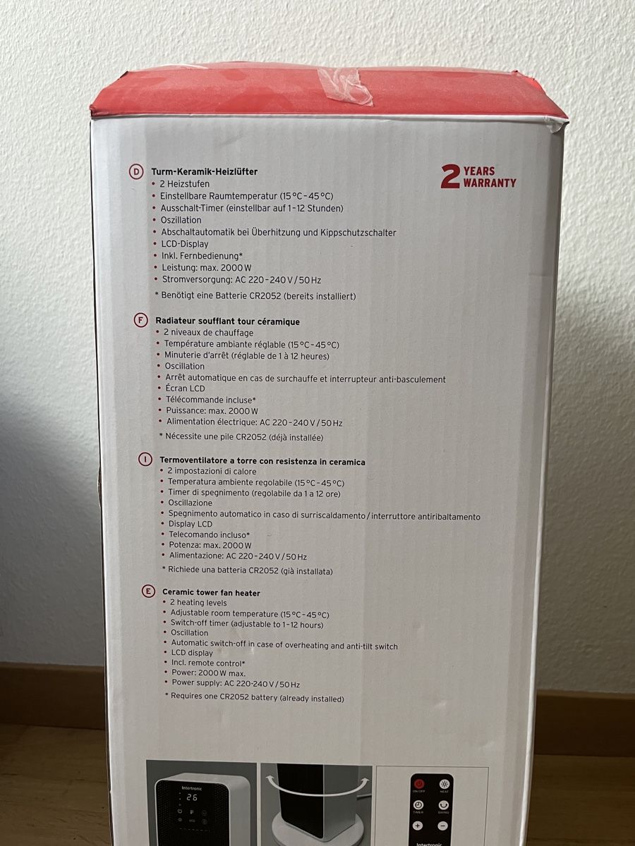 Radiatori: Intertronic PTC Tower Heater -Heizlüfter 2000 W – Usato da Kriens venduto da ren_znh8 2