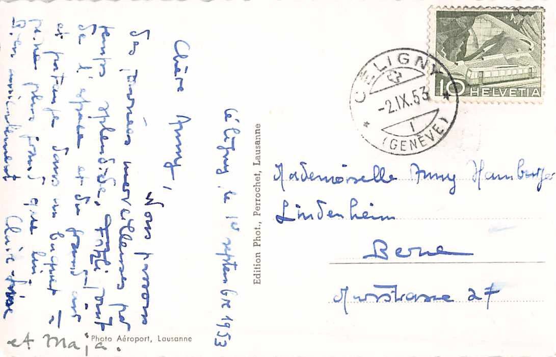 Ansichtskarten: Souvenir de CELIGNY VUE D'AVION 1952 – Gebraucht aus Winterthur von SchatzchischtliWinti 1