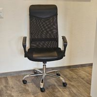 Bürostuhl Schwarz Kunstleder Netzstoff verchromt