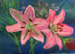 Gemälde Lilien Acryl rosa Blumen Motiv