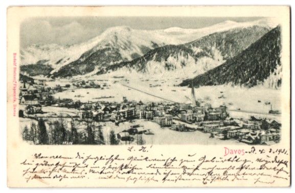 Cartoline postali: Relief-AK Davos, Totalansicht im verschn – Usato da Berlin venduto da bartko-reher