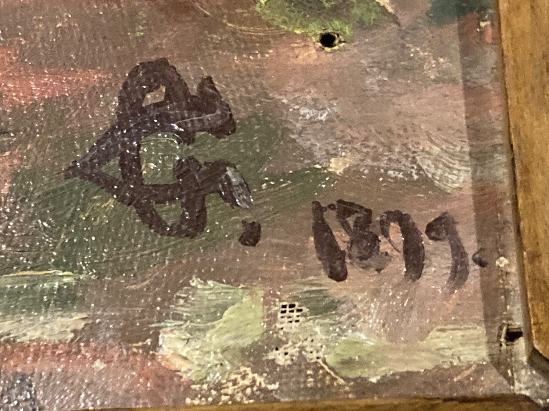 Dipinti: Landschaftsgemälde monogrammiert 1899 mit Bachlauf, Mauer – Usato da Hirzel venduto da pjn_d7xp 2