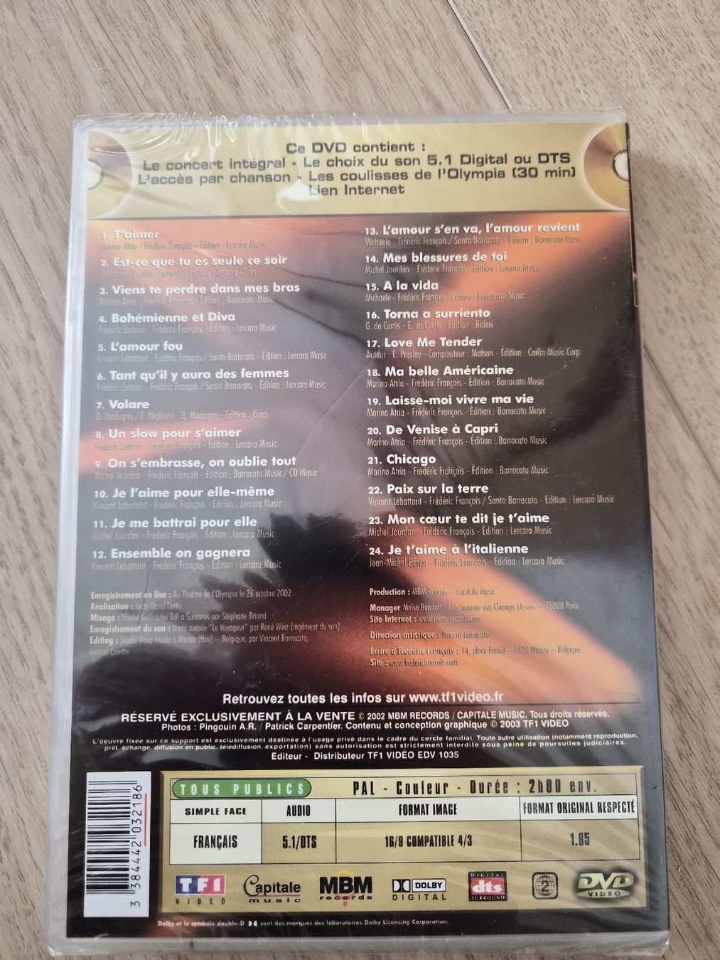 Tutti i DVDs: Frédéric François - Olympia 2002 Spectacle Intégral Neuf – Nuovo e nell'imballaggio originale da La Joux FR venduto da car_ck96 1