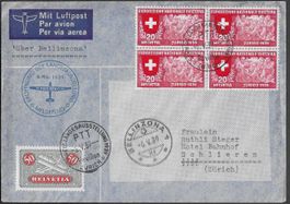 1939 Landi-Meldeflug BELLINZONA u.a. 226a Viererblock ab 1.-