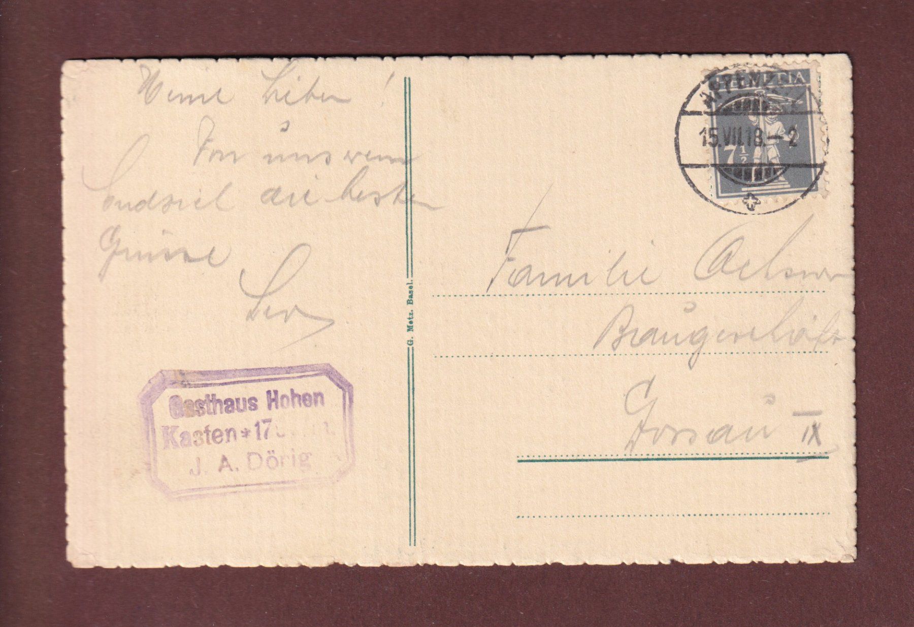 Cartoline postali: HOHEN KASTEN - 1918 – Usato da Pully venduto da nicecards-shop 1