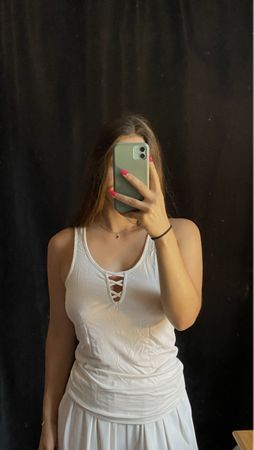 white ruched sleeveless top