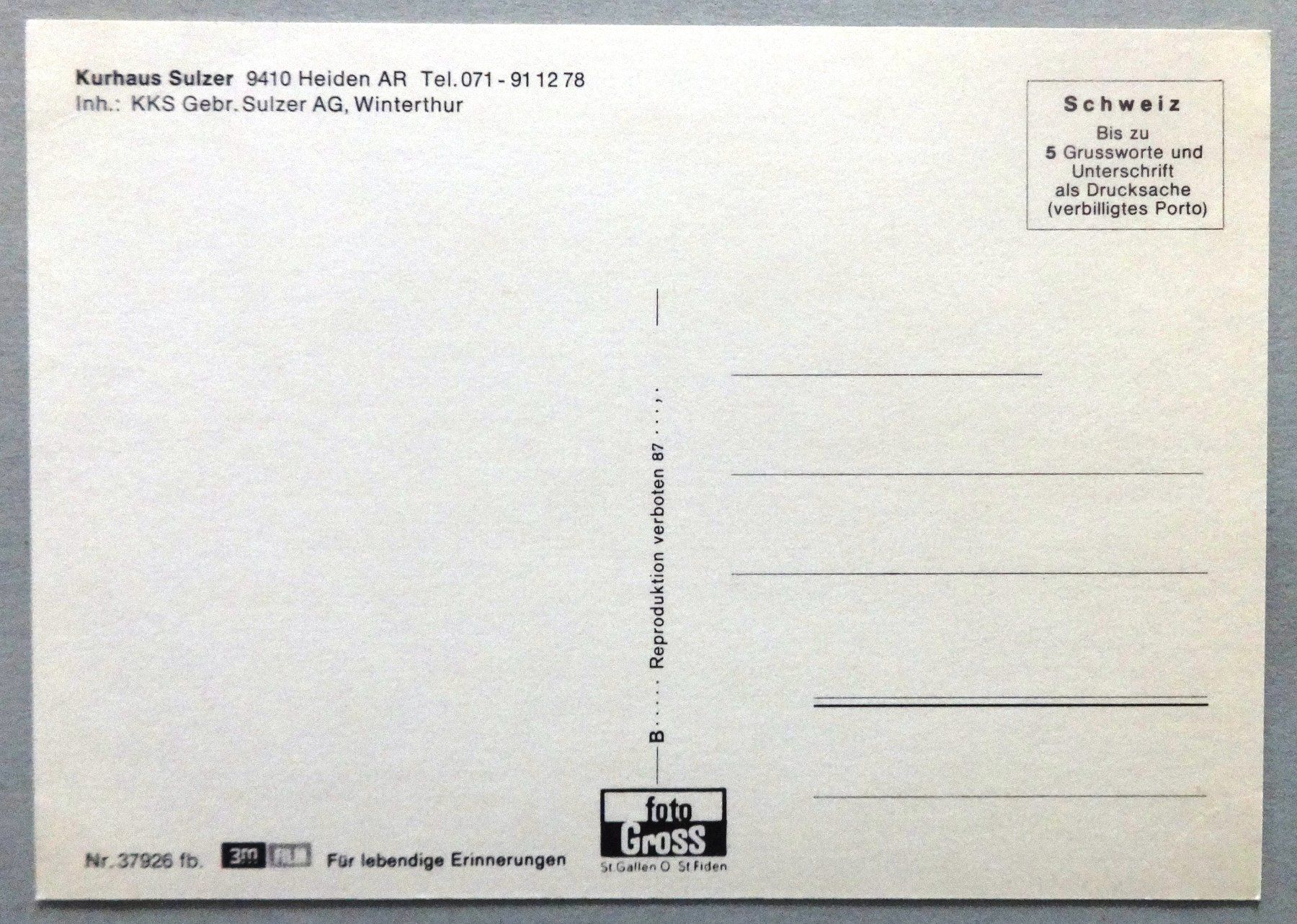 Cartoline postali: Kurhaus Sulzer, Heiden AR – Usato da Fétigny venduto da Billy2miny 1