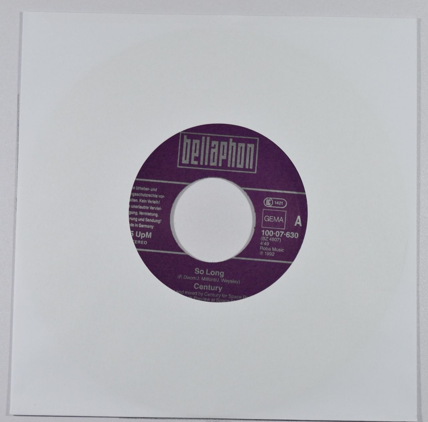 Dischi in vinile: Single: CENTURY - So Long – Usato da Frenkendorf venduto da Yard-Sale-2000 2