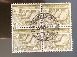 Schweiz 1950 Kraftwerk 30 4er-Block gest. 15.VII.50 ZÜRICH