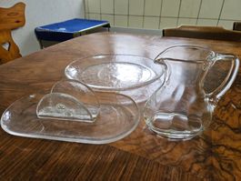 Glas-Service-Set, Krug, Teller, Serviettenhalter, Glas!