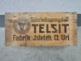 alte Holzkiste Kiste TELSIT SPRENGSTOFF FABRIK JSELTEN URI