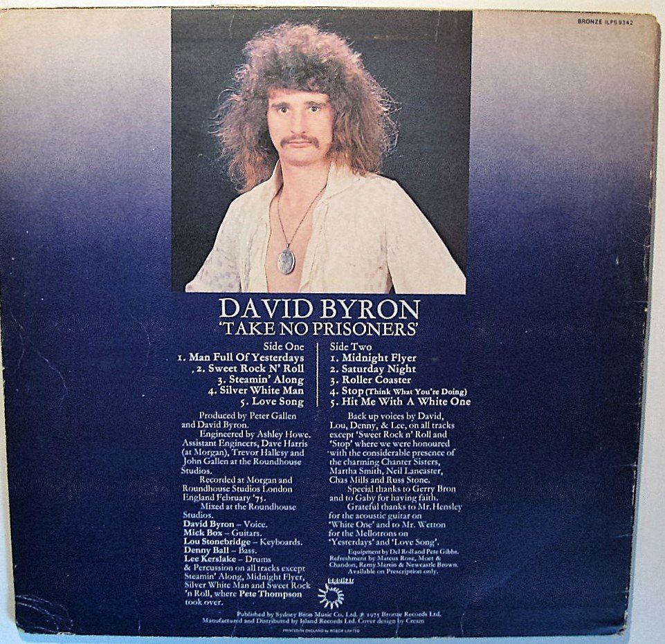 Dischi in vinile: DAVID BYRON "Take No Prisoners" UK FIRST PRESS LP IN VG+ – Usato da Monthey venduto da Pingmub 2