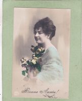 Kitsch Frau mit Blumen Bonne Année 1922