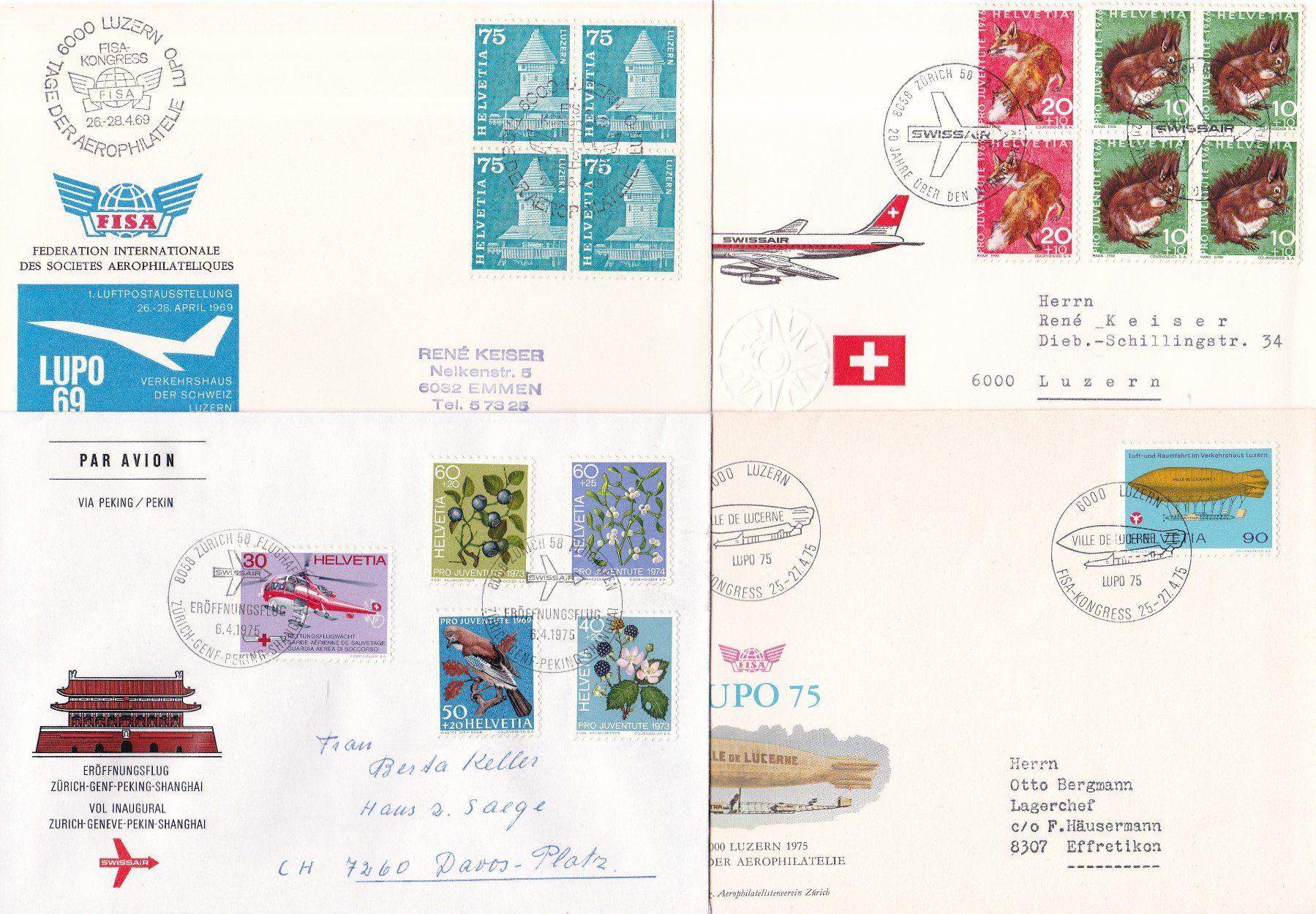 Tutti i francobolli: 46 Stk. CH Flugpost-Briefe ab 1938 – Usato da Münchwilen AG venduto da Nesar 2