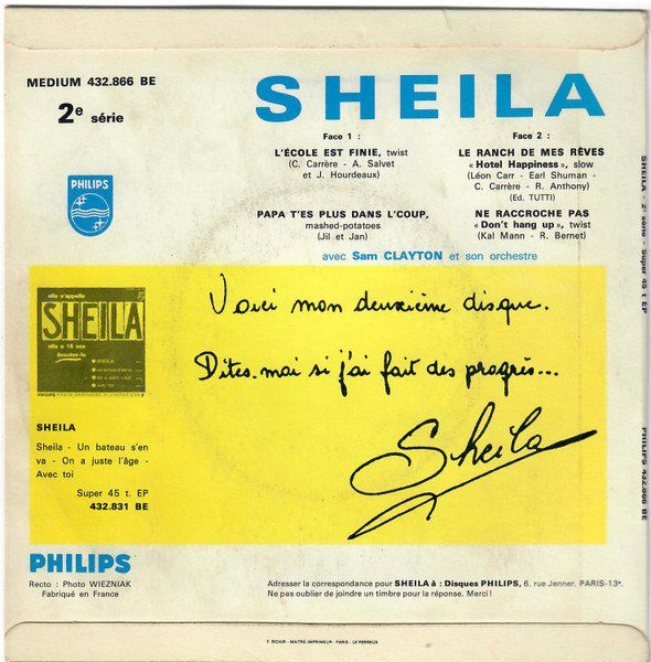 Dischi in vinile: 45 TOURS EP SHEILA - AVEC LANGUETTE - POP – Usato da PORRENTRTUY venduto da RABAIS_SPORT 1