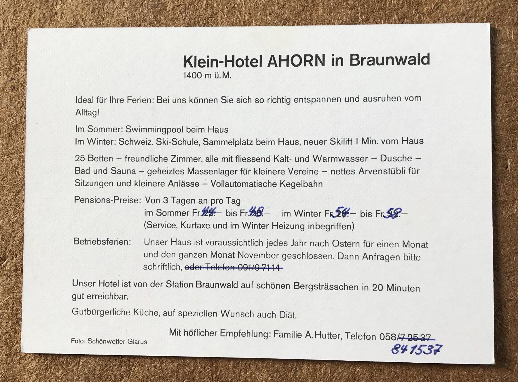 Cartoline postali: ANSICHTSKARTE KLEIN-HOTEL AHORN IN BRUNWALD – Usato da Ostermundigen venduto da wini63 1