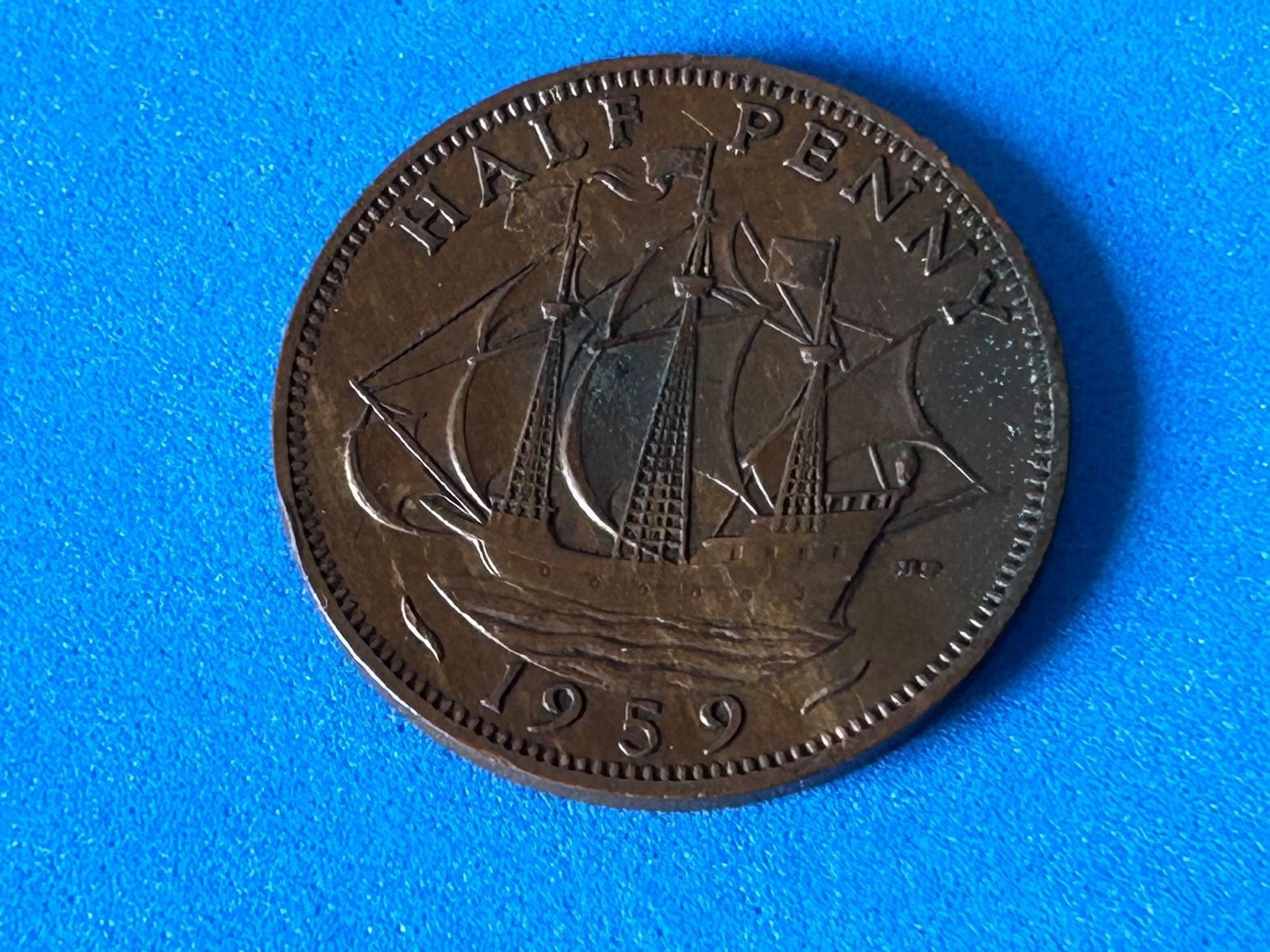 Tutti le monete: UK - Half Penny - Elizabeth II 1959 – Usato da Corcelles NE venduto da AJKader 6