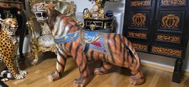 Seltener, antiker Karussell Tiger, Vollholz, Lebensgross