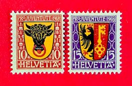 PRO JUVENTUTE SATZ 10 URI 11 GENEVE 1918* UNGESTEMPELT