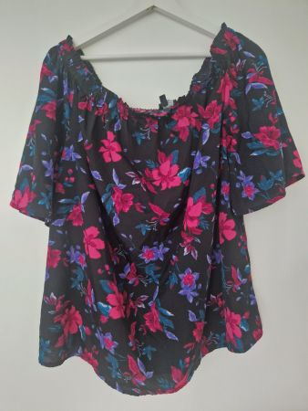 Damen Bluse schwarz geblümt, schulterfrei