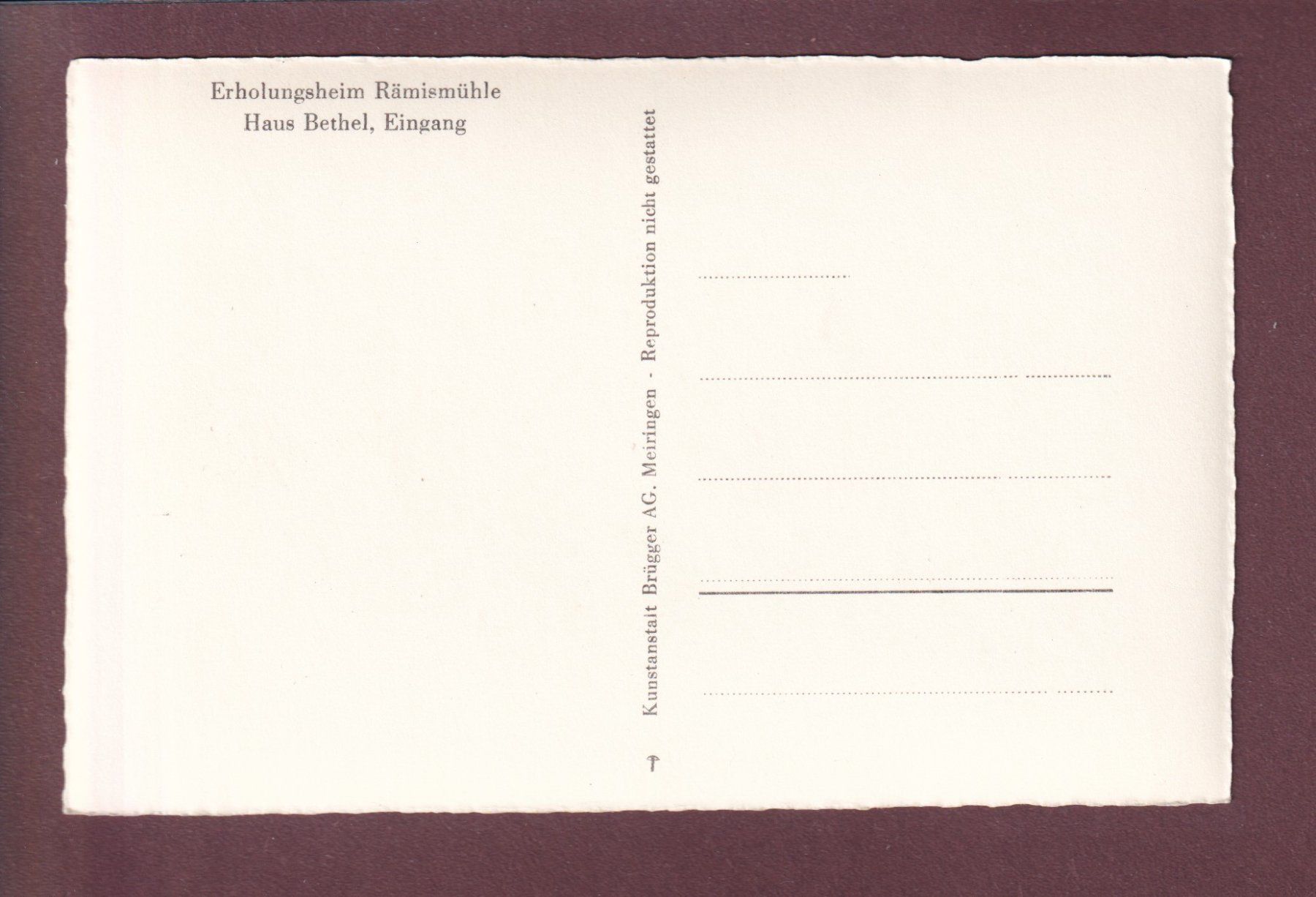 Ansichtskarten: RÄMISMÜHLE - Haus Bethel - Eingang – Gebraucht aus Pully von nicecards 1