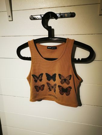 Shein Top, Beige mit Schmetterlingen, Gr. S, Sommer!