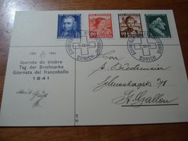 Karte Tag der Briefmarke 1941 Zürich, Satz Juventute, gelauf