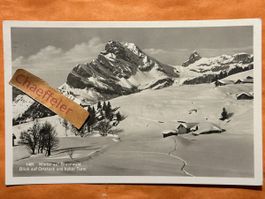 1955 Winter auf Braunwald, Blick auf Ortstok und hoher Turm