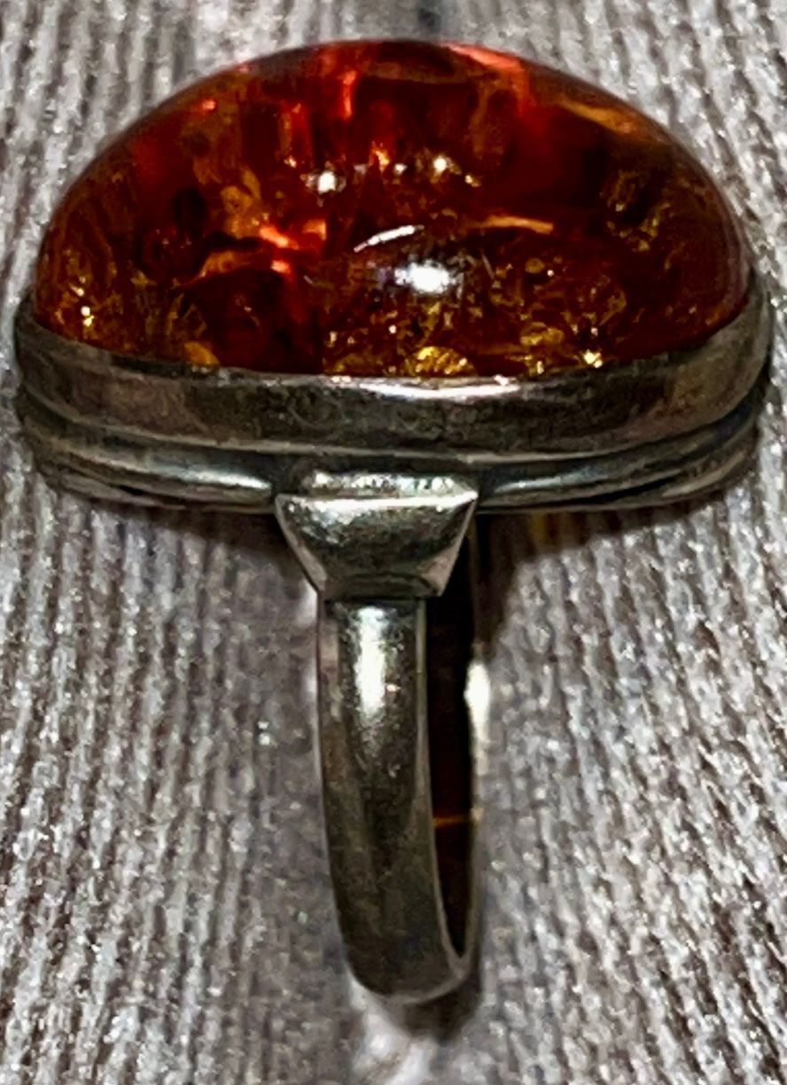 Anelli: Vintage Bernstein Ring in Silber gefasst 16mm – Usato da Basel venduto da Tierschutz-Flohmi 1