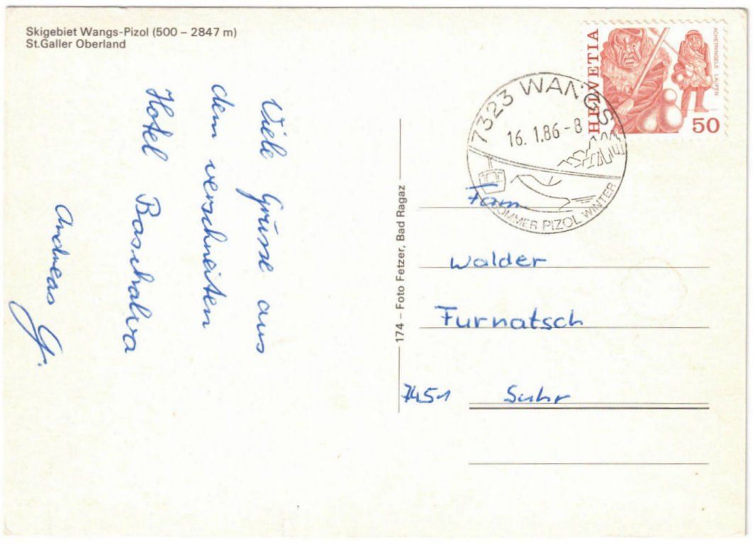 Cartoline postali: Wangs - Gondelbahn – Usato da Binningen venduto da Mountainrider 1
