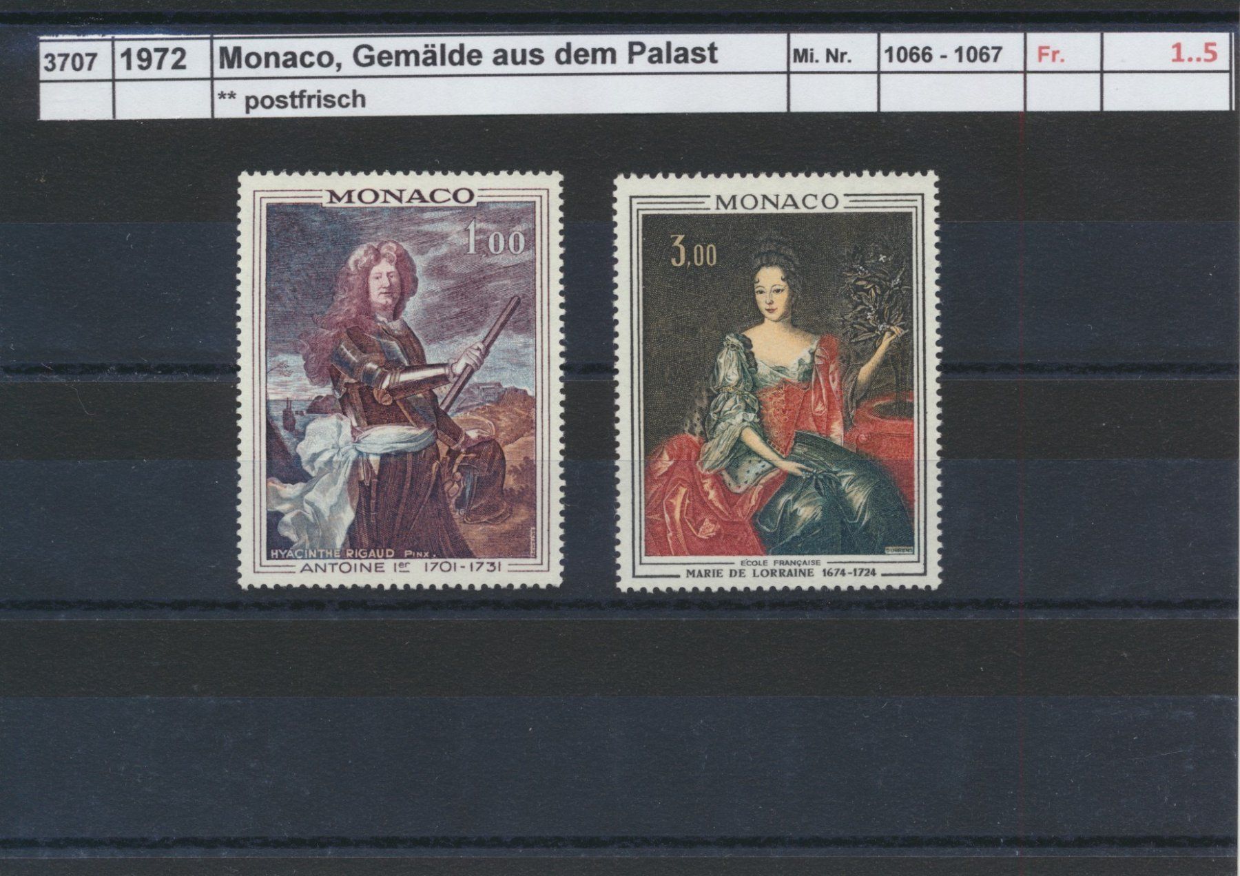 Tutti i francobolli: 1972 Monaco, "Gemälde aus dem Palast", ** postfrisch – Nuovo (secondo la descrizione) da Winterthur venduto da Zupogeru