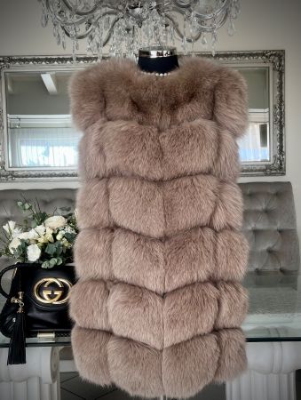⚜️ Luxury Fuchspelz Gilet beige/Leder, Gr.S/M - statt 800.-!