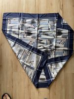 Foulard vintage en soie motif voiture bleu