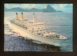 AK Postkarte Eugenio C. mit Schiff Marke Barbados