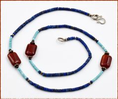 ♛ Echter Türkis, Lapis und Achat Kette 925 Silber