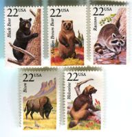 Briefmarken "Braunbär, Vielfrass, Waschbär, Baribal". USA